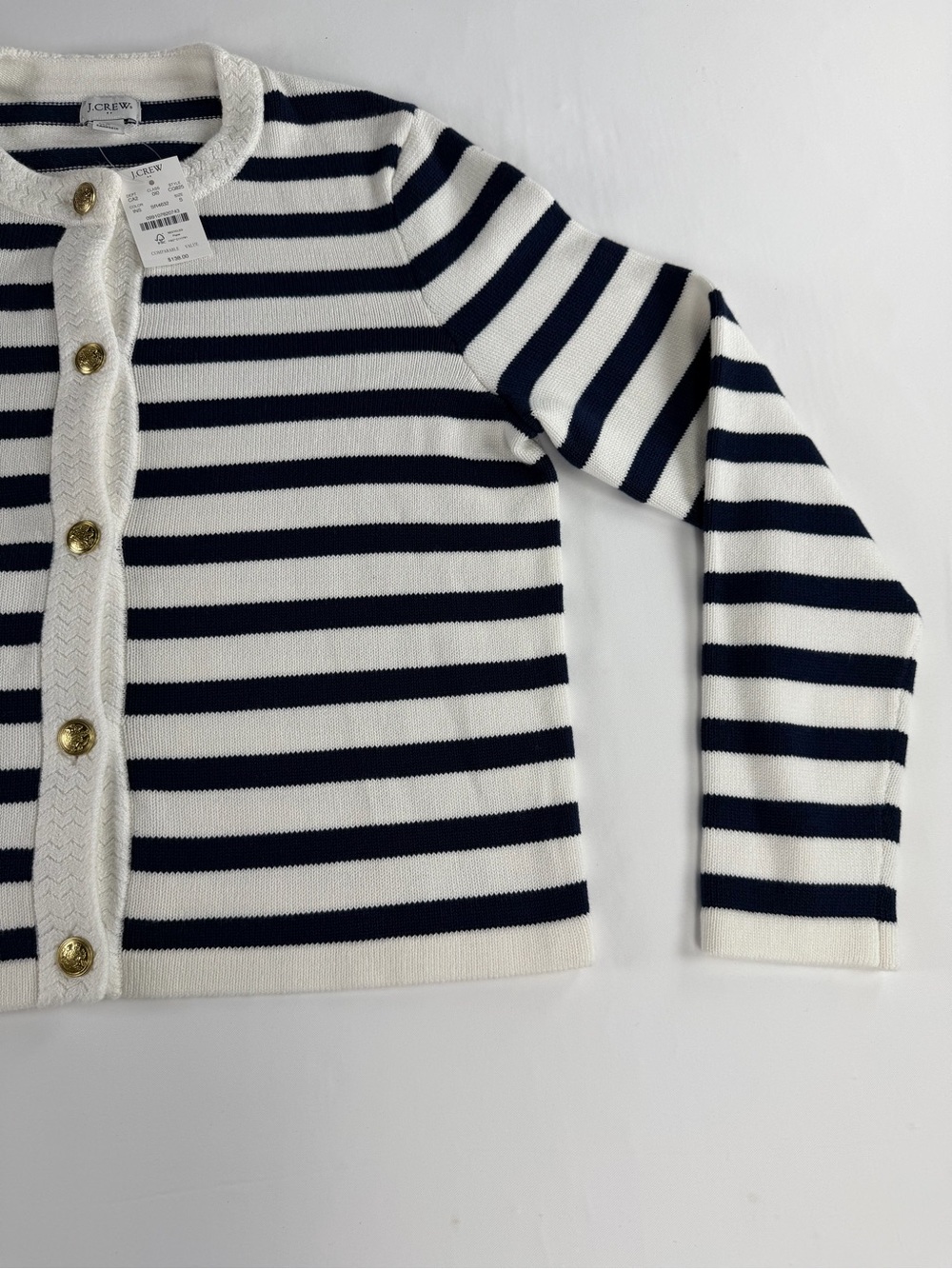 J. Crew Nautical Inspired Navy and White Striped - Gold Button Cardigan  NWT -Sm - Picture 5 of 16
